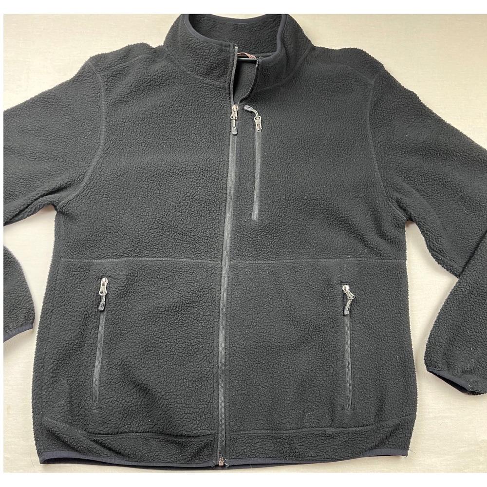 Free Country Mens Sherpa Fleece Jacket Full Zip Black‎ Mock Neck Large L 42-44